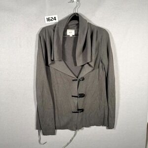 ECI New York Cardigan Sweater Womens M Gray Ribbed Knit Toggle Button Winter